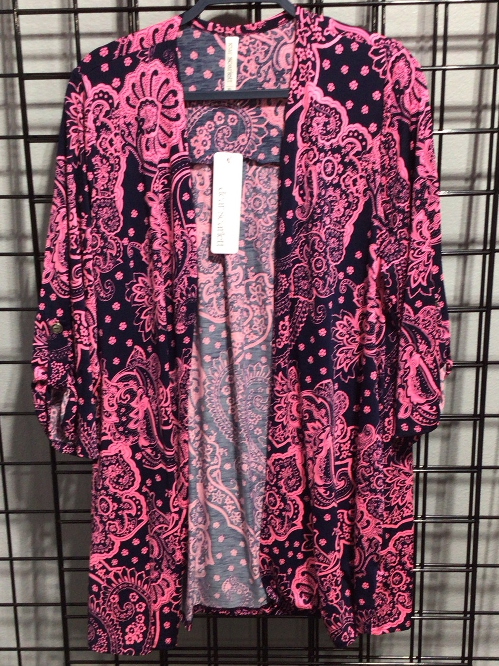 Women’s Open Front Paisley Cardigan - Pink & Black